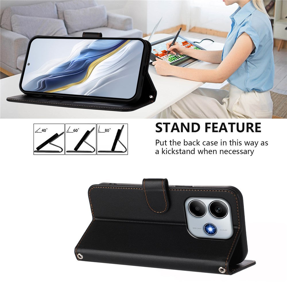 For Xiaomi Redmi Note 14 4G (164.84mm) Leather Case Wallet Stand Phone Cover with Wrist Strap