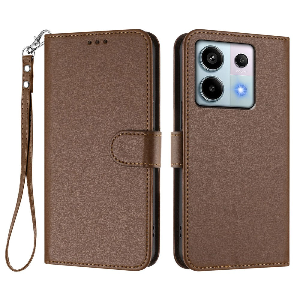 For Xiaomi Poco X6 5G / Xiaomi Redmi Note 13 Pro 5G Leather Case Wallet Stand Phone Cover with Wrist Strap