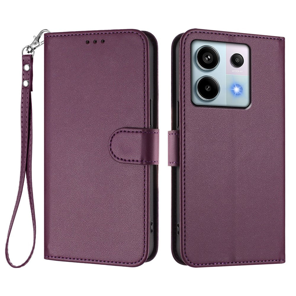 For Xiaomi Poco X6 5G / Xiaomi Redmi Note 13 Pro 5G Leather Case Wallet Stand Phone Cover with Wrist Strap
