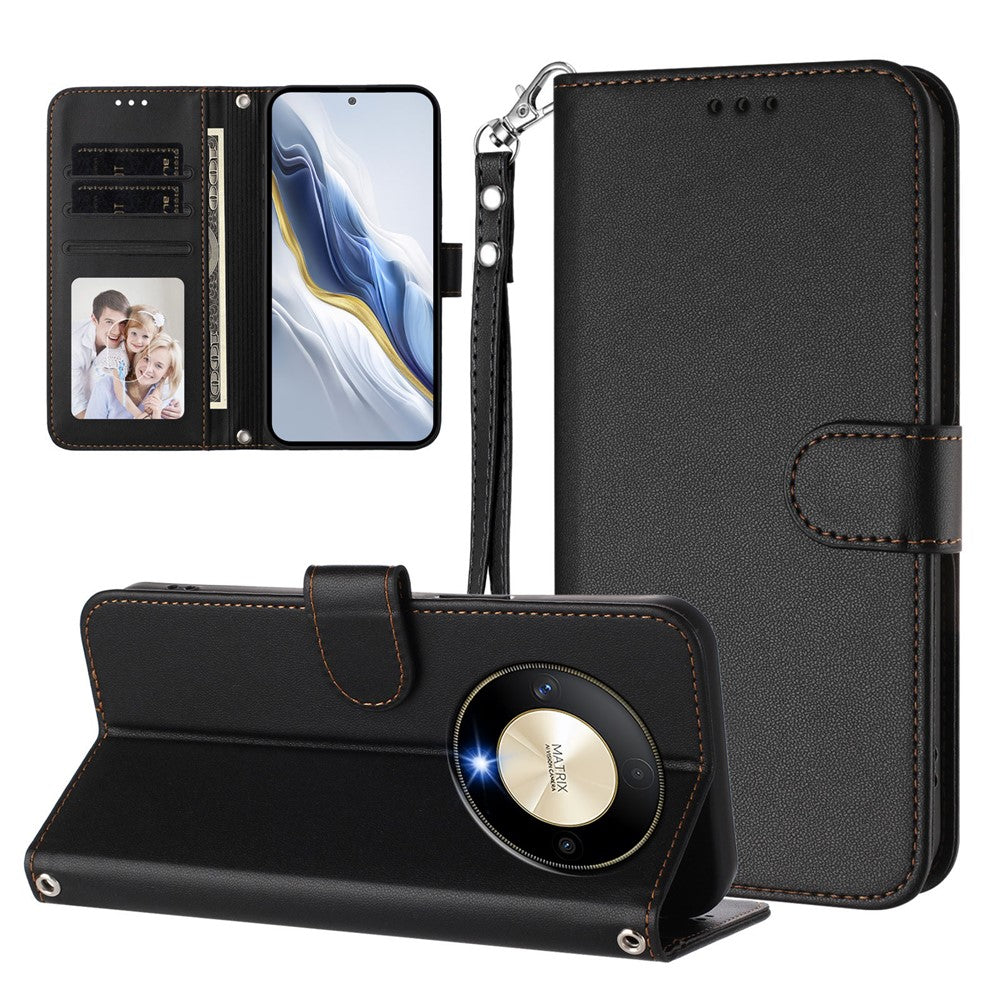 For Honor Magic6 Lite 5G / Honor X9b 5G Leather Case Wallet Stand Phone Cover with Wrist Strap