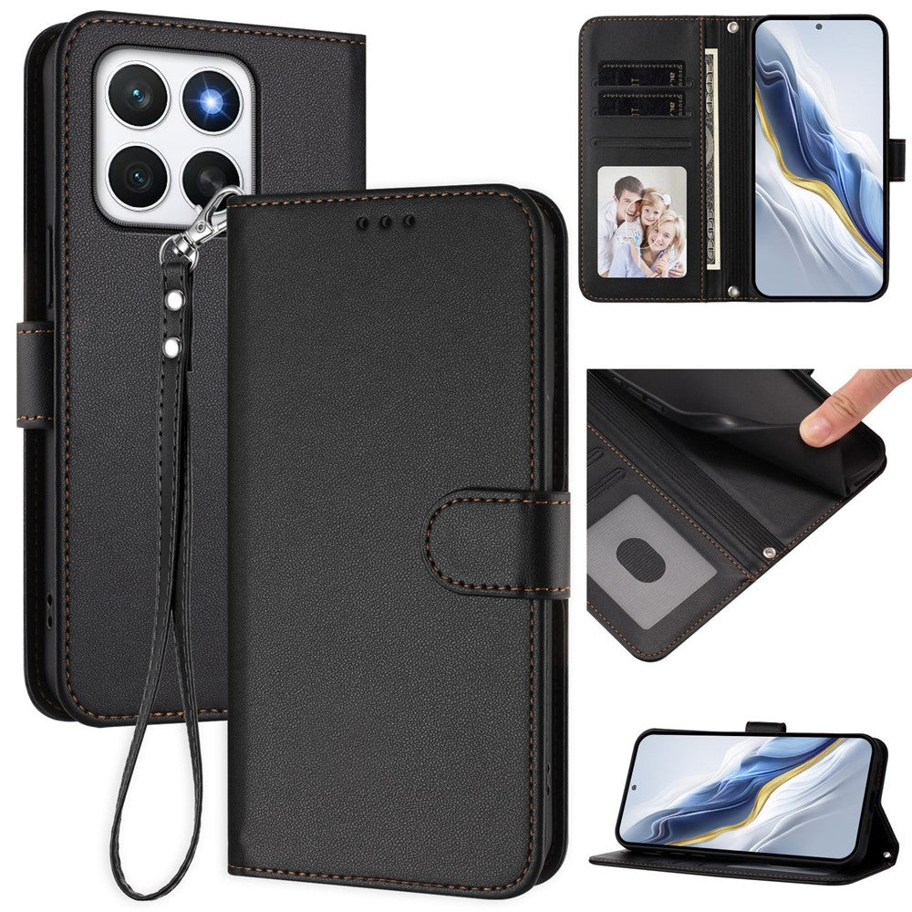 For Honor X8c 4G Leather Case Wallet Stand Phone Cover with Wrist Strap