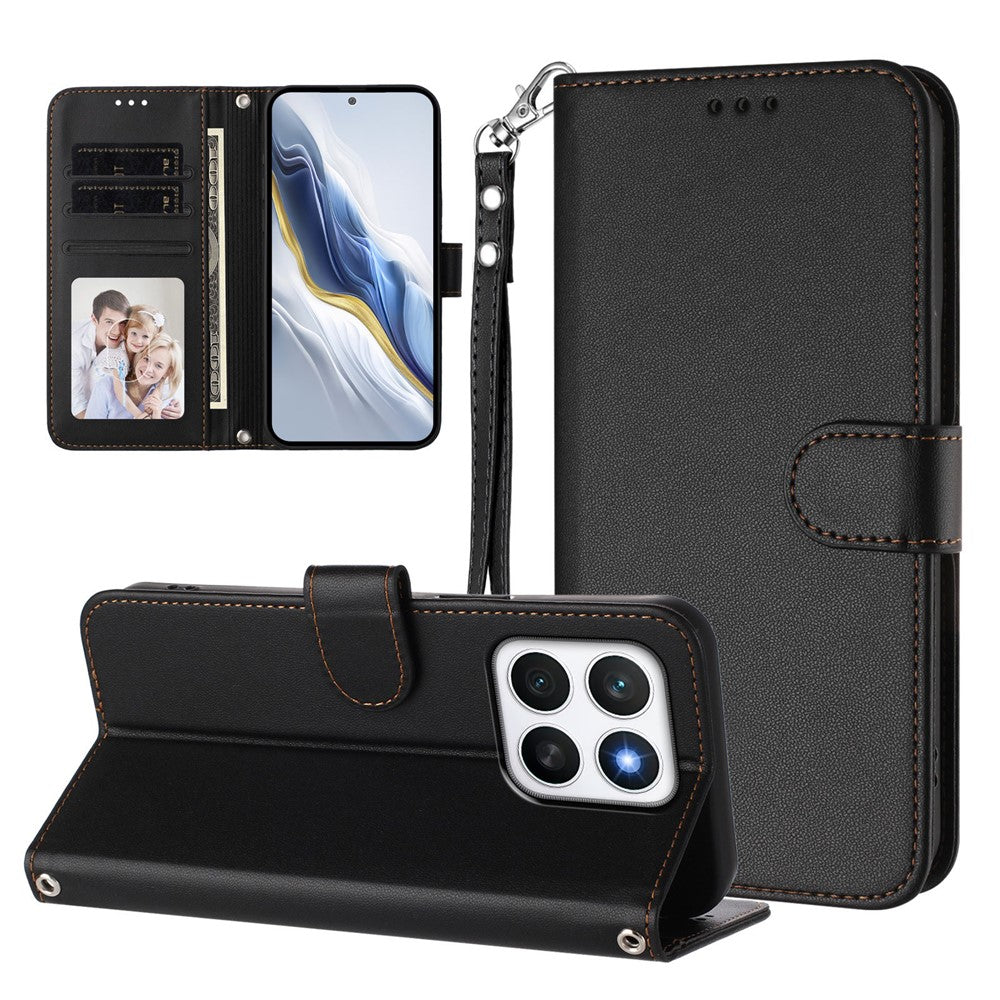 For Honor X8c 4G Leather Case Wallet Stand Phone Cover with Wrist Strap