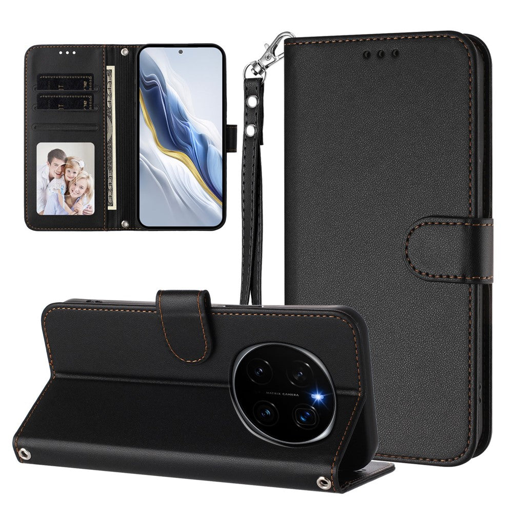 For Honor Magic7 Pro 5G Leather Case Wallet Stand Phone Cover with Wrist Strap
