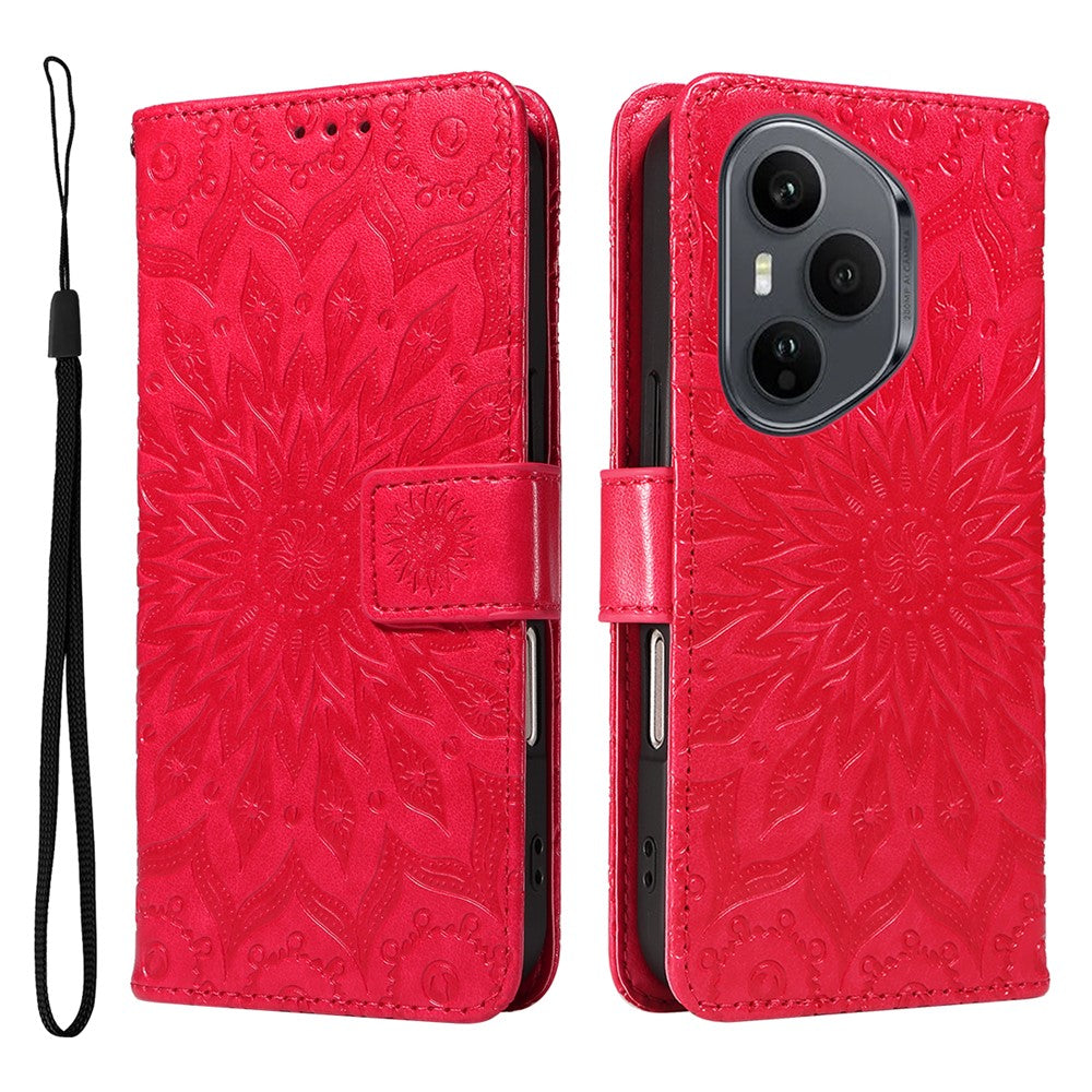 For Honor 400 Pro 5G (Global) Læder Pung Etui Solsikke Præget Telefon Cover