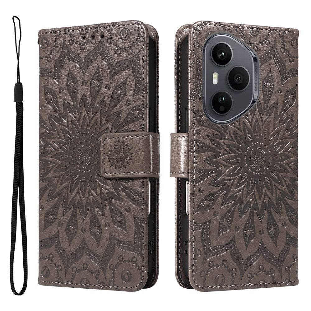 For Honor 400 Pro 5G (Global) Læder Pung Etui Solsikke Præget Telefon Cover