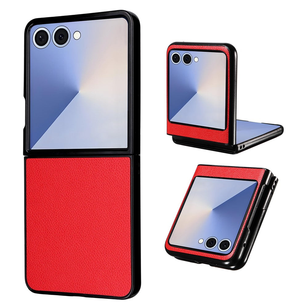 For Samsung Galaxy Z Flip7 5G Case Litchi Texture Leather + Hard PC Phone Cover