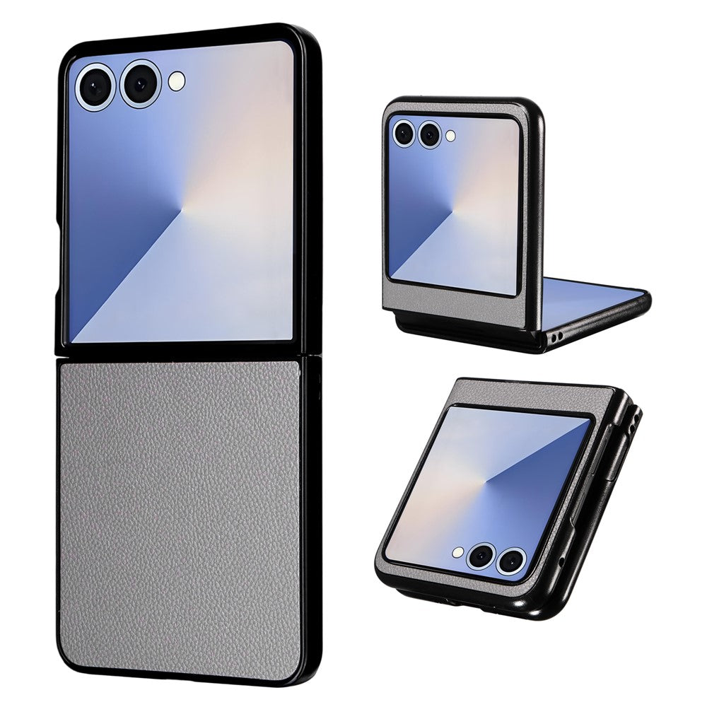 For Samsung Galaxy Z Flip7 5G Case Litchi Texture Leather + Hard PC Phone Cover