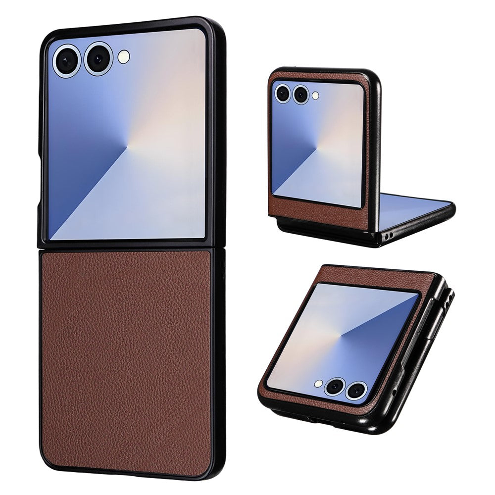 For Samsung Galaxy Z Flip7 5G Case Litchi Texture Leather + Hard PC Phone Cover