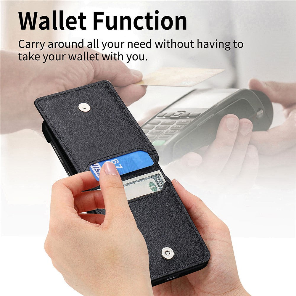Til Samsung Galaxy Z Flip7 5G Etui Kortholder Støtteben PU + PC Telefoncover med Fingerring