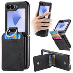 For Samsung Galaxy Z Flip5 5G Case Card Holder Kickstand Retro Texture Leather Back Cover