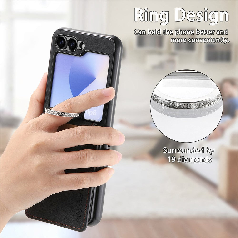 For Samsung Galaxy Z Flip5 5G Case Card Holder Kickstand Retro Texture Leather Back Cover