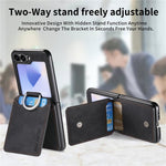 For Samsung Galaxy Z Flip5 5G Case Card Holder Kickstand Retro Texture Leather Back Cover