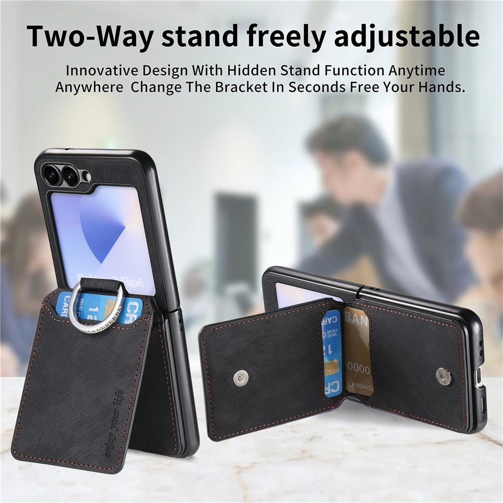 For Samsung Galaxy Z Flip5 5G Case Card Holder Kickstand Retro Texture Leather Back Cover