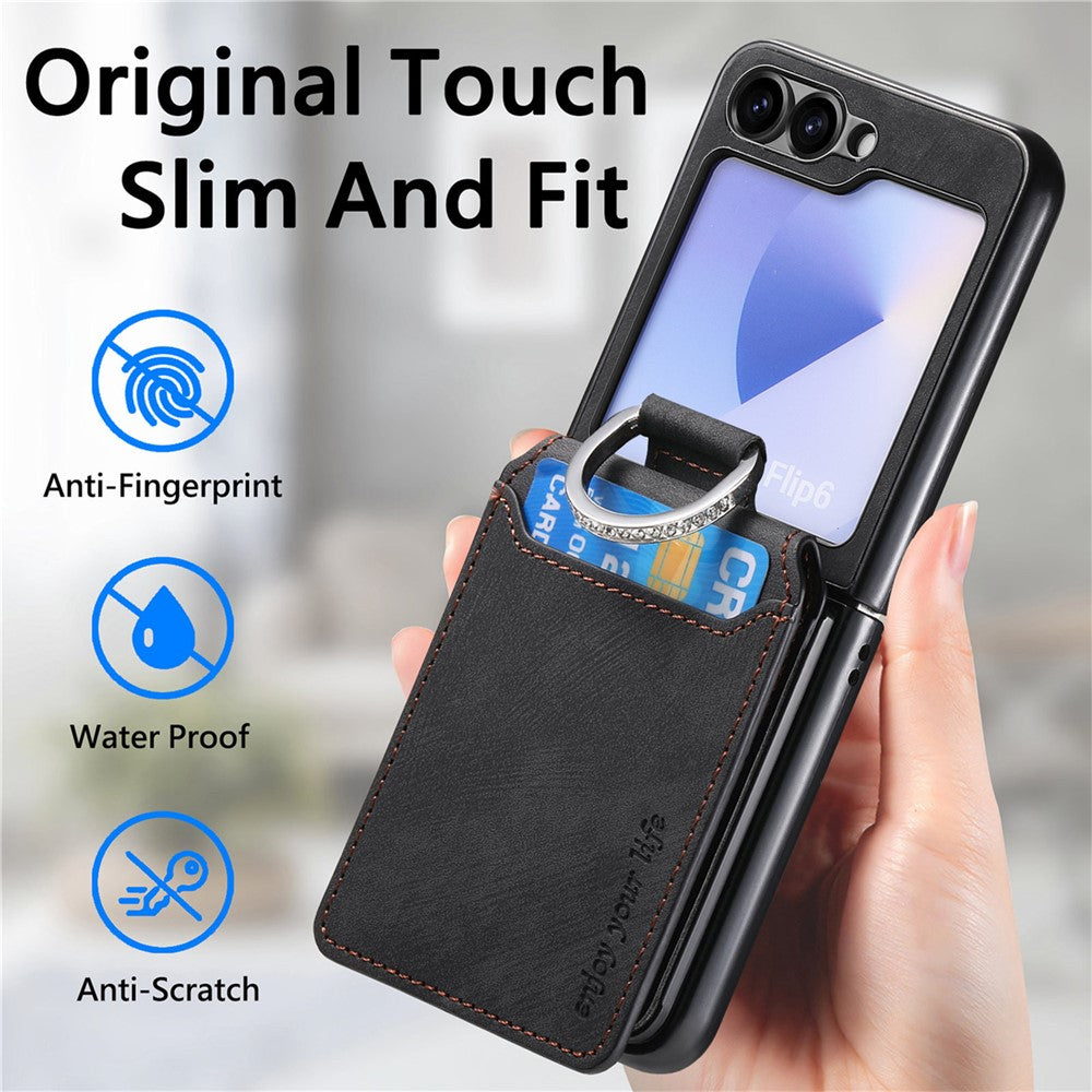 For Samsung Galaxy Z Flip5 5G Case Card Holder Kickstand Retro Texture Leather Back Cover
