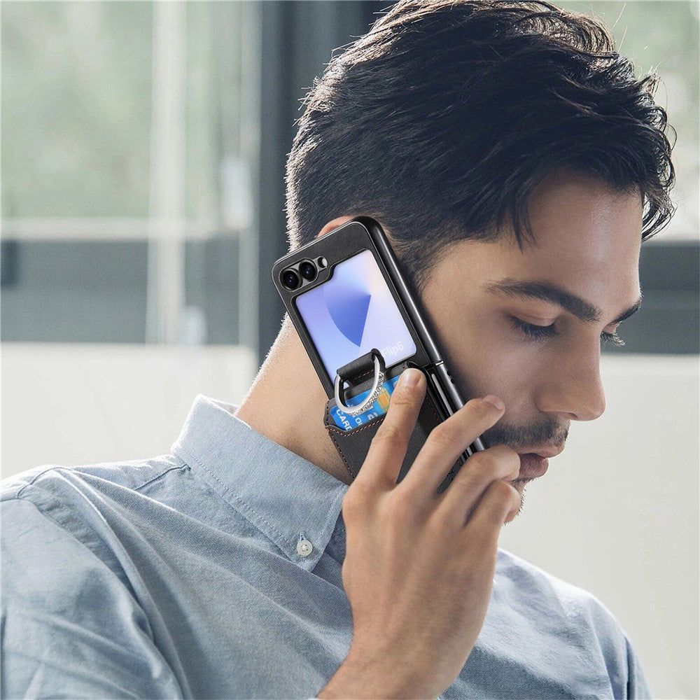 For Samsung Galaxy Z Flip5 5G Case Card Holder Kickstand Retro Texture Leather Back Cover
