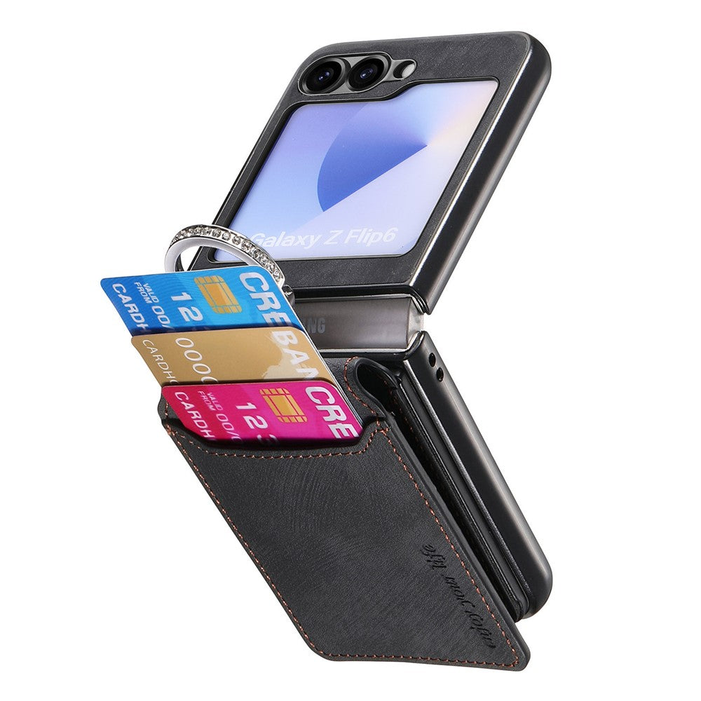 For Samsung Galaxy Z Flip5 5G Case Card Holder Kickstand Retro Texture Leather Back Cover