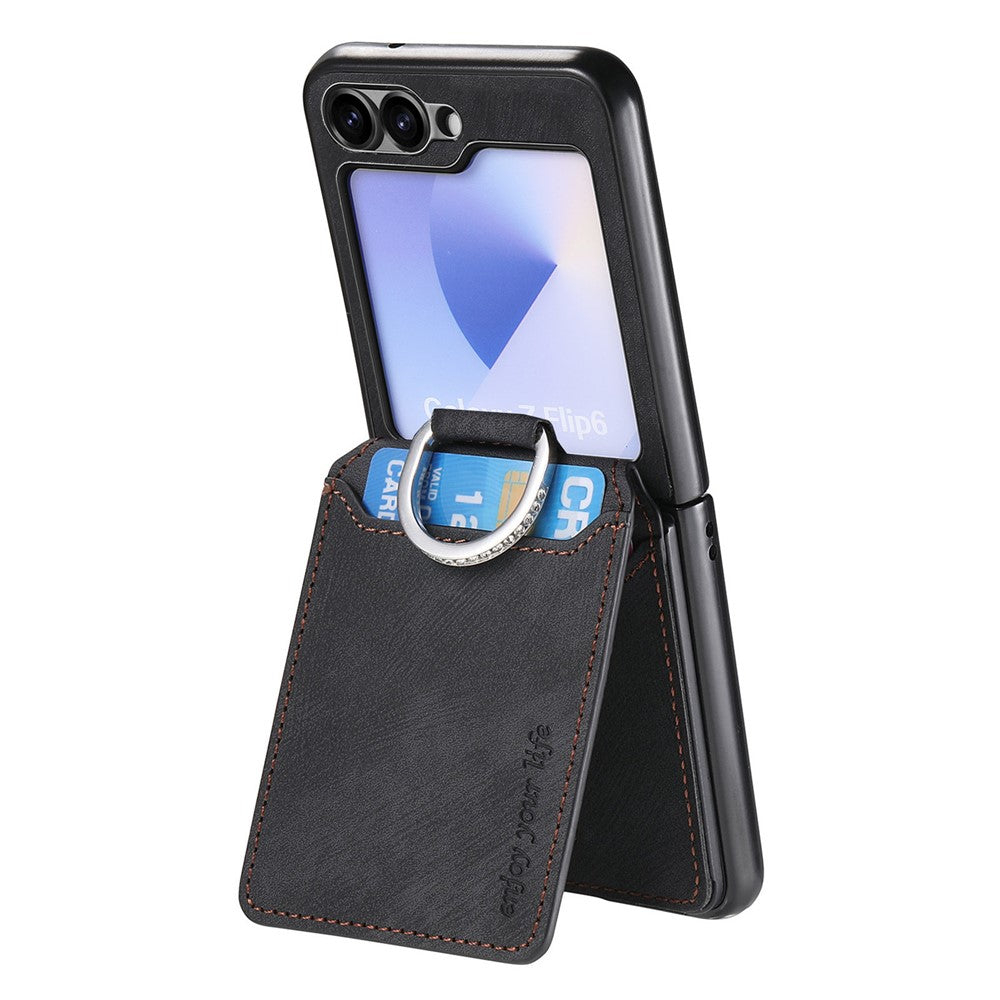 For Samsung Galaxy Z Flip5 5G Case Card Holder Kickstand Retro Texture Leather Back Cover