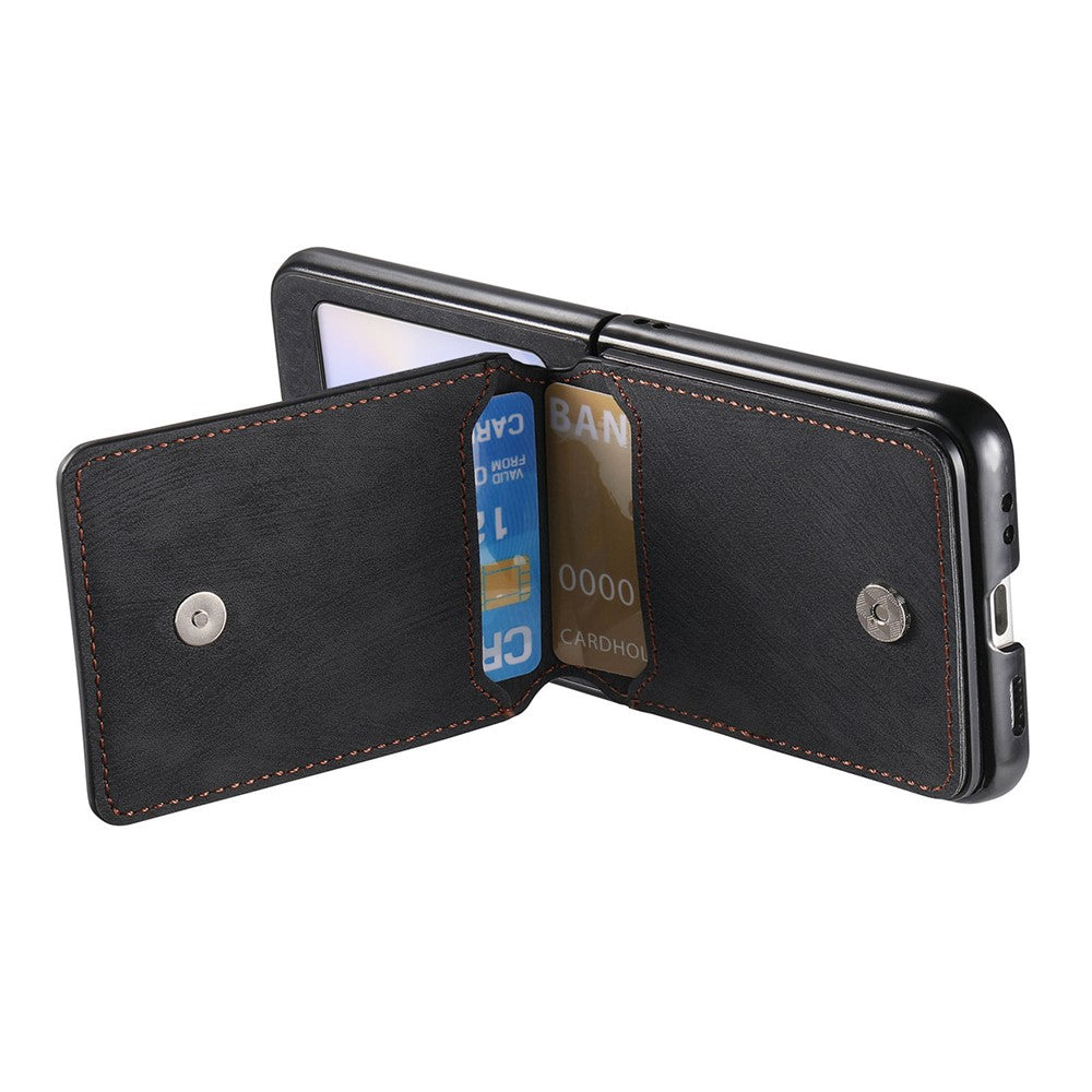 For Samsung Galaxy Z Flip5 5G Case Card Holder Kickstand Retro Texture Leather Back Cover
