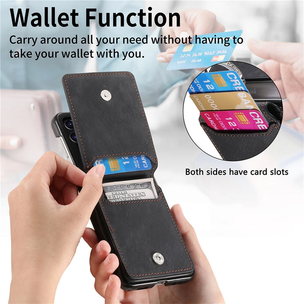 For Samsung Galaxy Z Flip5 5G Case Card Holder Kickstand Retro Texture Leather Back Cover
