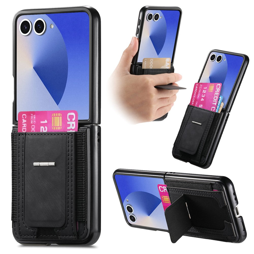 For Samsung Galaxy Z Flip7 5G Case Kickstand Retro Leather Back Cover with Card Holder
