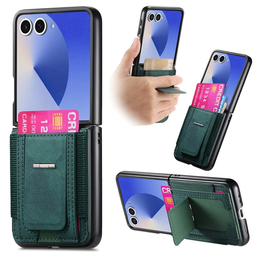 For Samsung Galaxy Z Flip7 5G Case Kickstand Retro Leather Back Cover with Card Holder