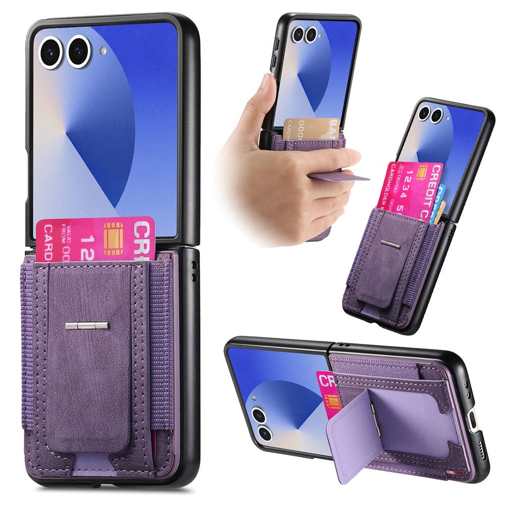 For Samsung Galaxy Z Flip7 5G Case Kickstand Retro Leather Back Cover with Card Holder