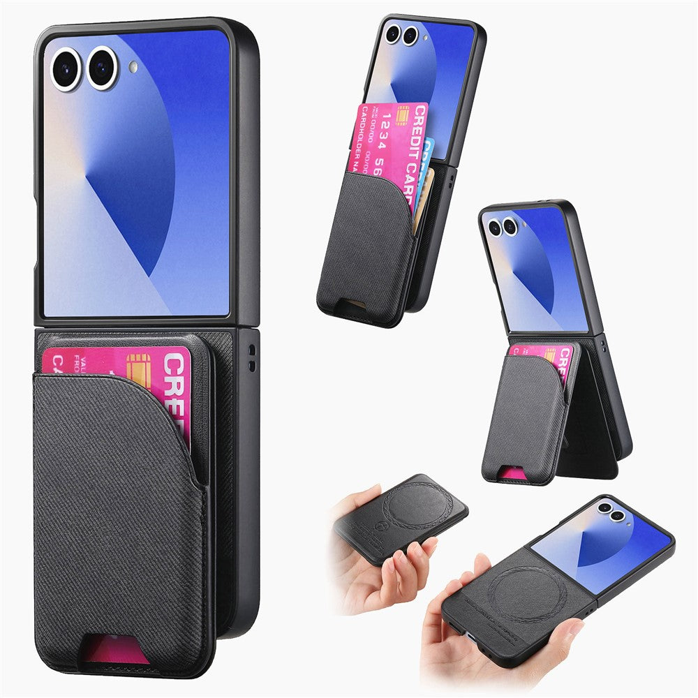 Til Samsung Galaxy Z Flip7 5G Magnetisk Etui Støttefod Denim Tekstur Læder Bagcover med Aftagelig Korttaske