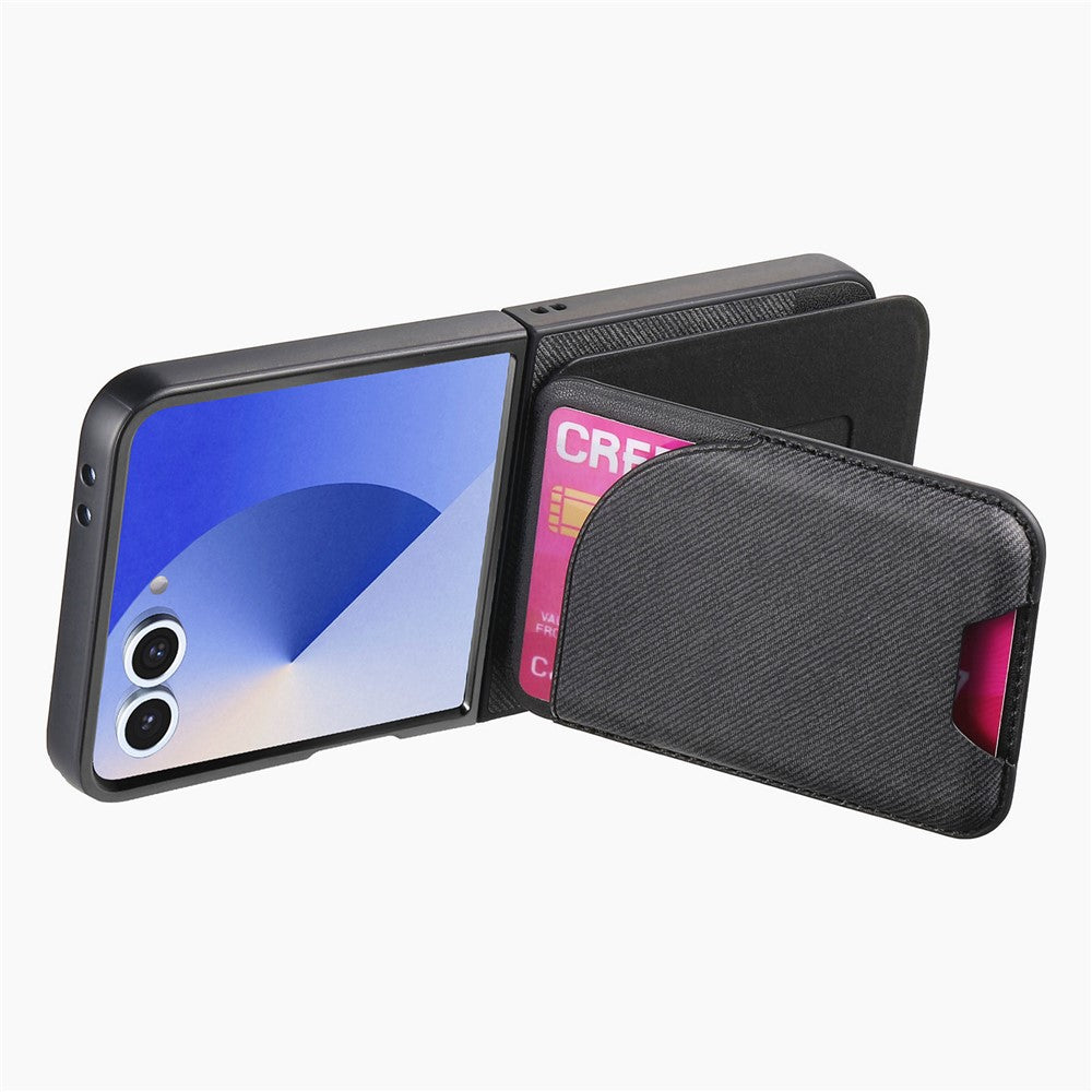 Til Samsung Galaxy Z Flip7 5G Magnetisk Etui Støttefod Denim Tekstur Læder Bagcover med Aftagelig Korttaske