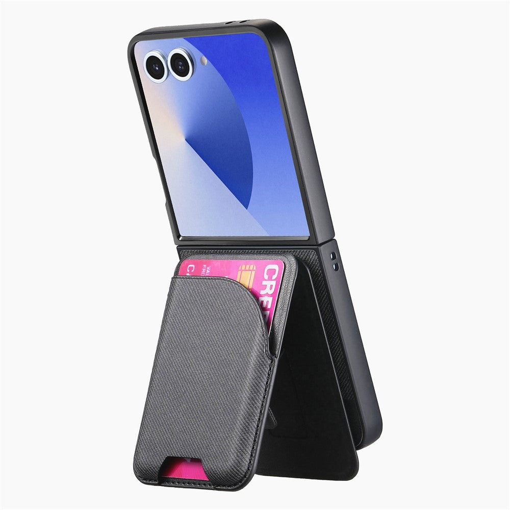 Til Samsung Galaxy Z Flip7 5G Magnetisk Etui Støttefod Denim Tekstur Læder Bagcover med Aftagelig Korttaske