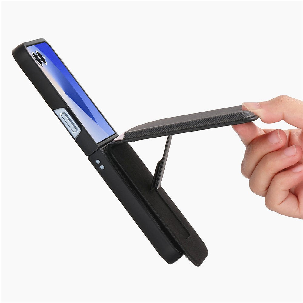 Til Samsung Galaxy Z Flip7 5G Magnetisk Etui Støttefod Denim Tekstur Læder Bagcover med Aftagelig Korttaske
