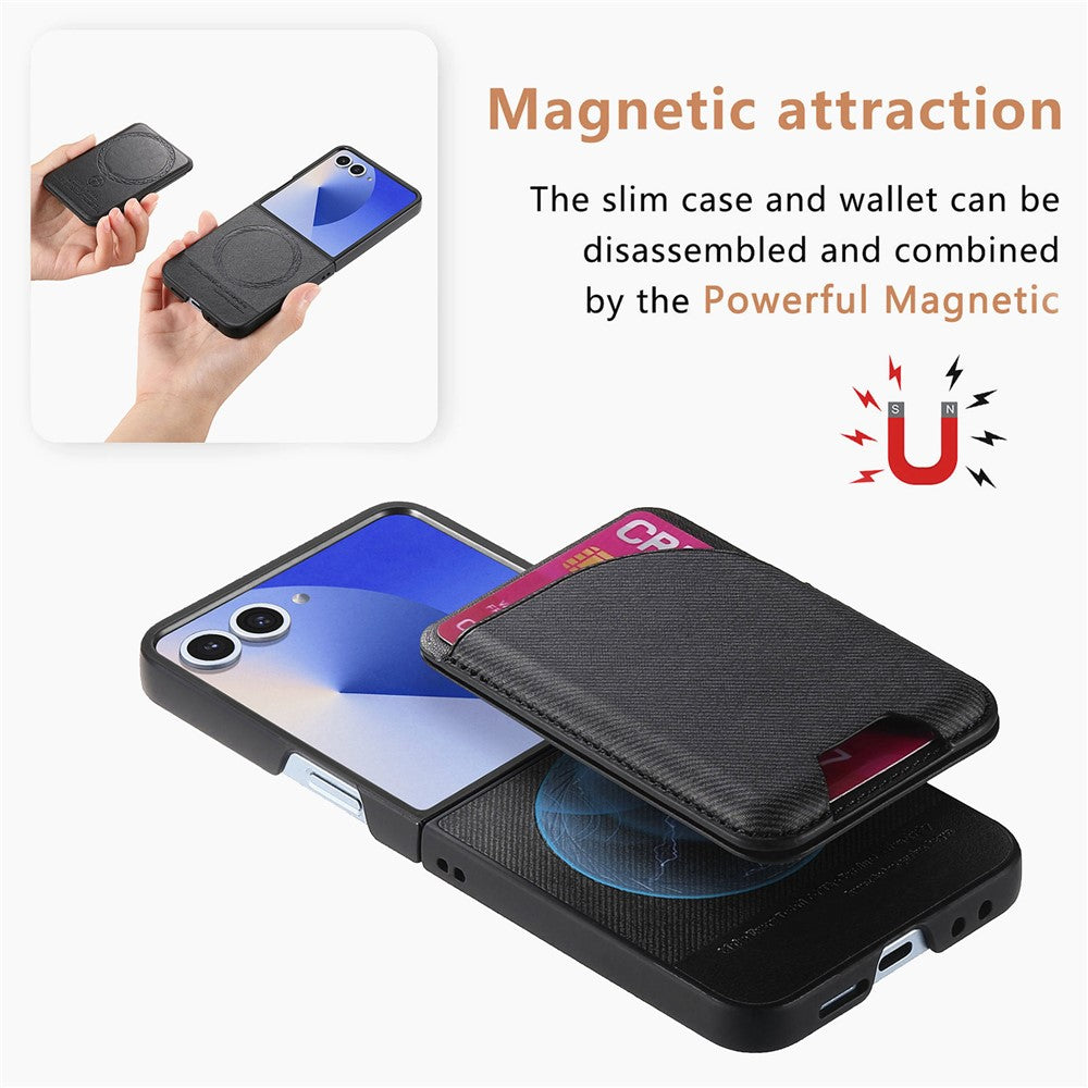 Til Samsung Galaxy Z Flip7 5G Magnetisk Etui Støttefod Denim Tekstur Læder Bagcover med Aftagelig Korttaske