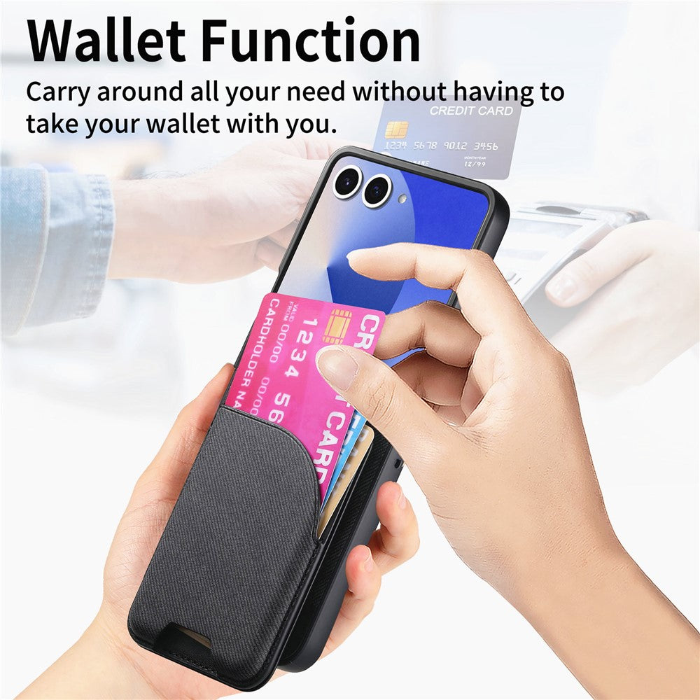Til Samsung Galaxy Z Flip7 5G Magnetisk Etui Støttefod Denim Tekstur Læder Bagcover med Aftagelig Korttaske