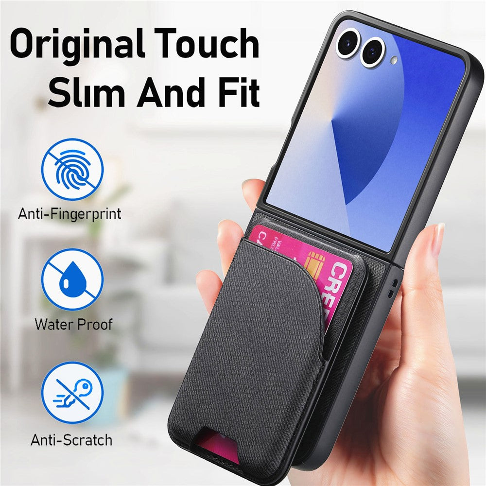 Til Samsung Galaxy Z Flip7 5G Magnetisk Etui Støttefod Denim Tekstur Læder Bagcover med Aftagelig Korttaske