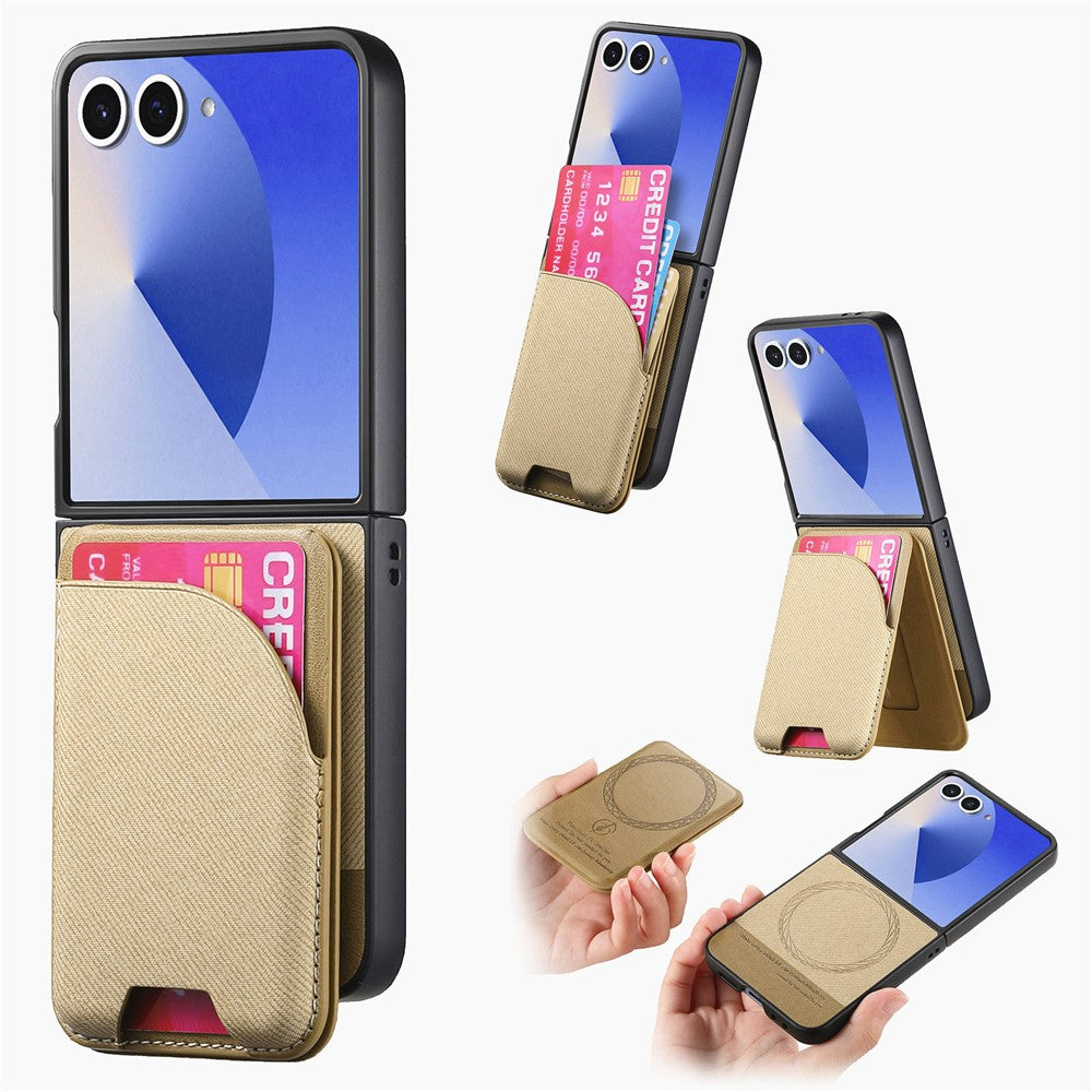 Til Samsung Galaxy Z Flip7 5G Magnetisk Etui Støttefod Denim Tekstur Læder Bagcover med Aftagelig Korttaske