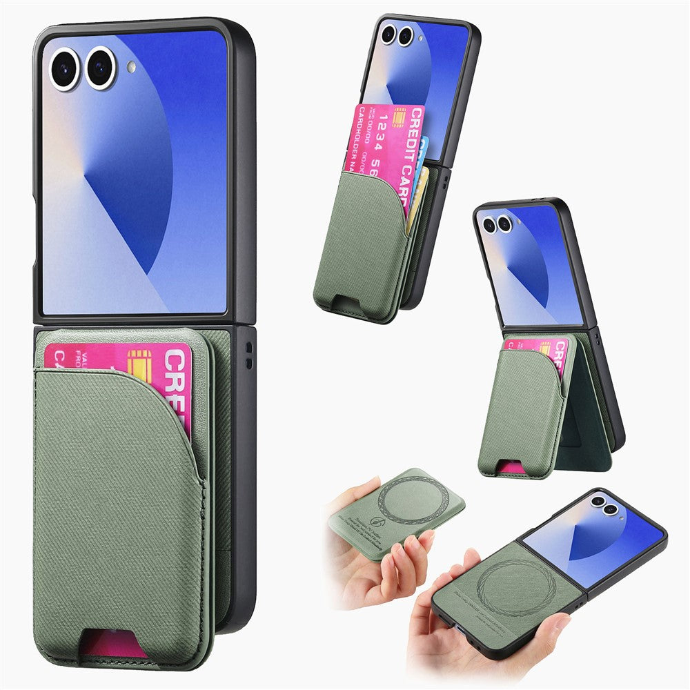 Til Samsung Galaxy Z Flip7 5G Magnetisk Etui Støttefod Denim Tekstur Læder Bagcover med Aftagelig Korttaske