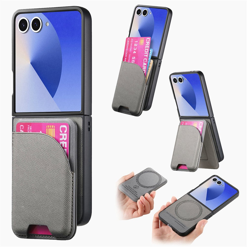 Til Samsung Galaxy Z Flip7 5G Magnetisk Etui Støttefod Denim Tekstur Læder Bagcover med Aftagelig Korttaske