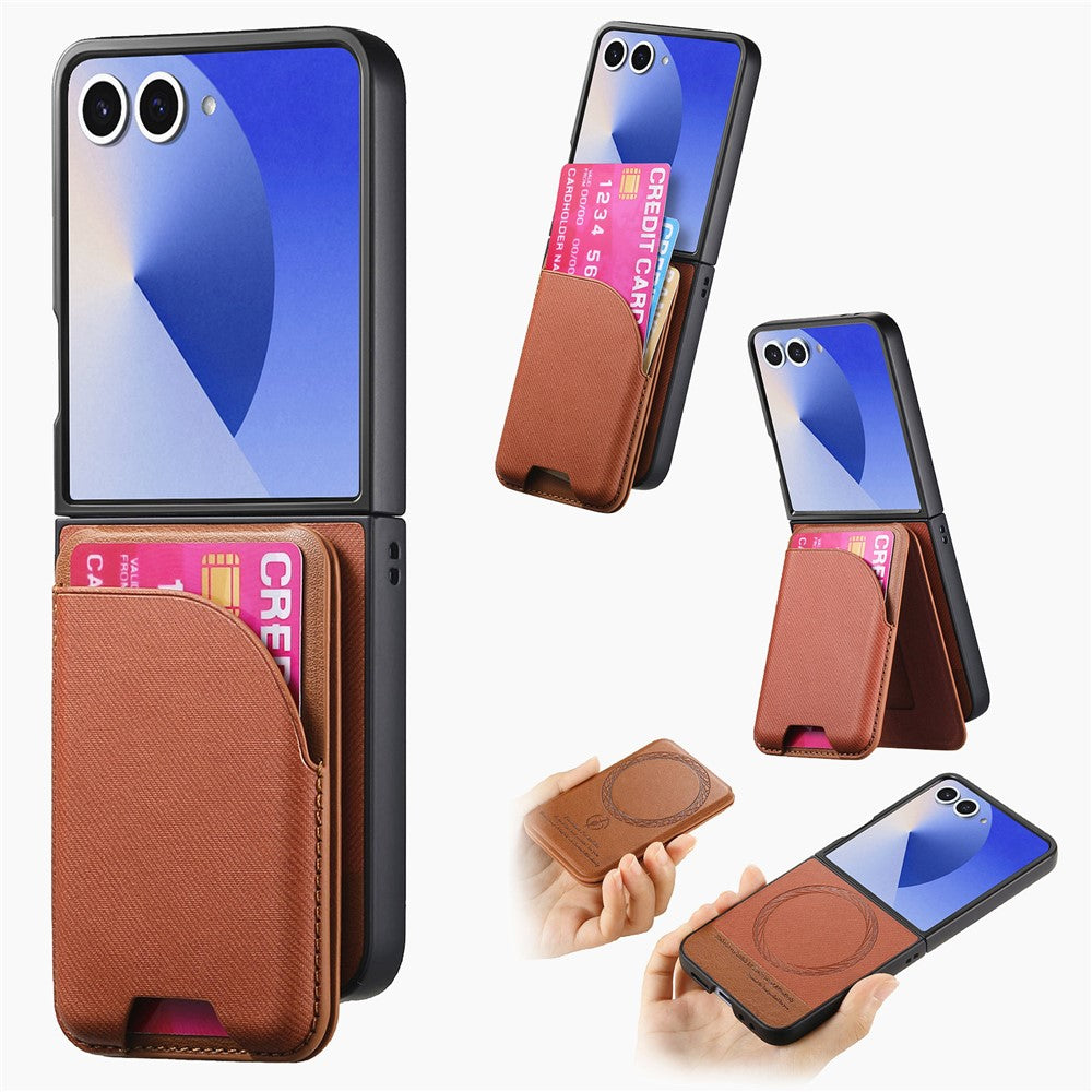 Til Samsung Galaxy Z Flip7 5G Magnetisk Etui Støttefod Denim Tekstur Læder Bagcover med Aftagelig Korttaske