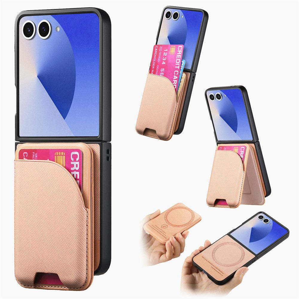 Til Samsung Galaxy Z Flip7 5G Magnetisk Etui Støttefod Denim Tekstur Læder Bagcover med Aftagelig Korttaske