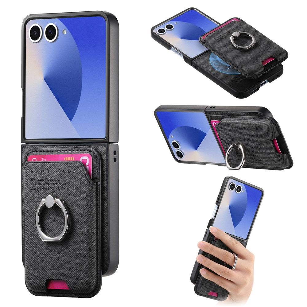 Til Samsung Galaxy Z Flip7 5G Magnetisk Etui Twill Tekstur Læder Bagcover med Kortlomme