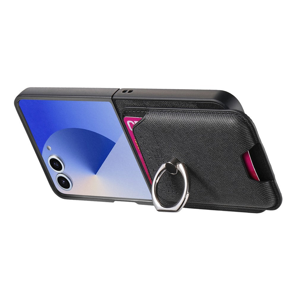 Til Samsung Galaxy Z Flip7 5G Magnetisk Etui Twill Tekstur Læder Bagcover med Kortlomme