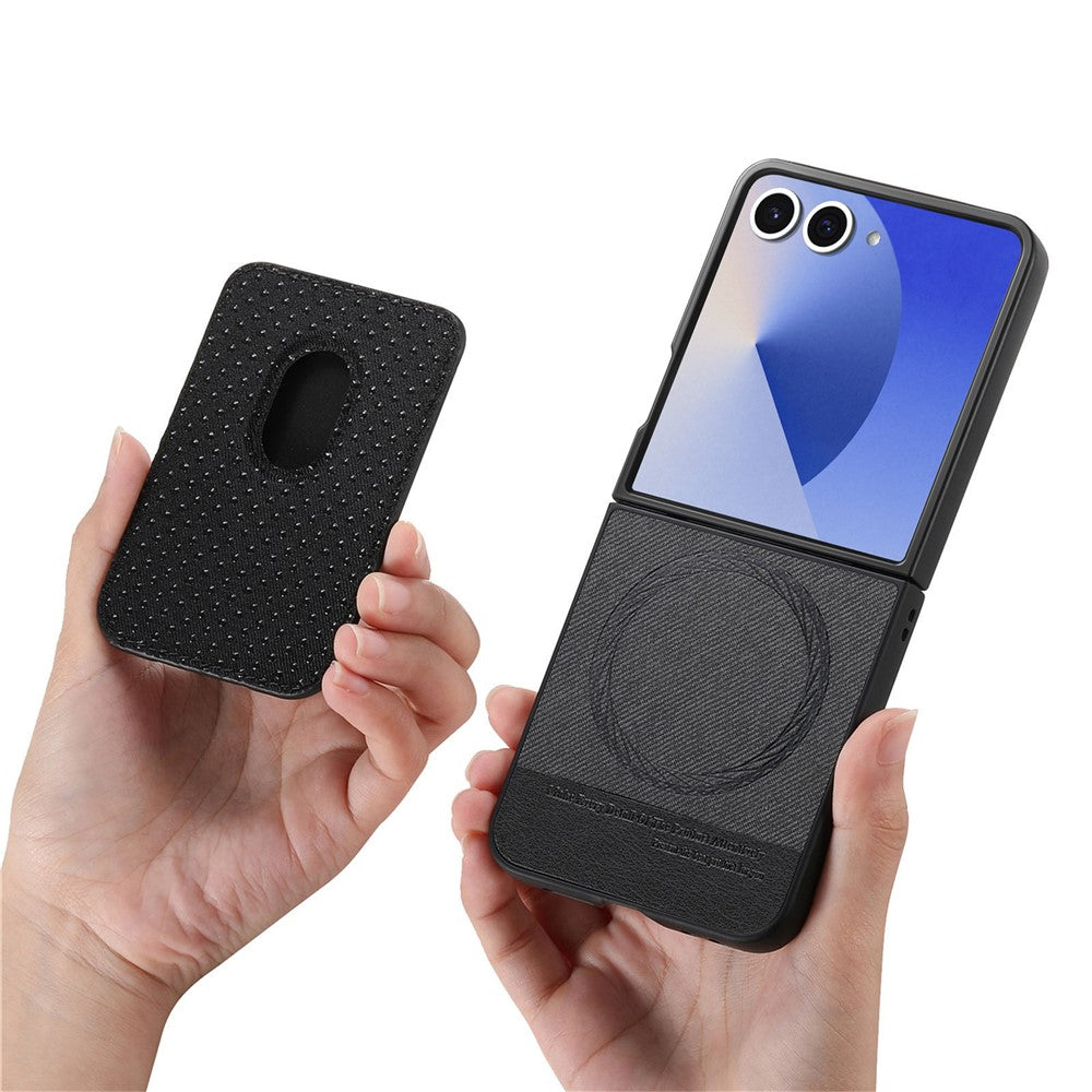 Til Samsung Galaxy Z Flip7 5G Magnetisk Etui Twill Tekstur Læder Bagcover med Kortlomme
