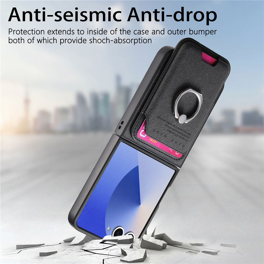 Til Samsung Galaxy Z Flip7 5G Magnetisk Etui Twill Tekstur Læder Bagcover med Kortlomme