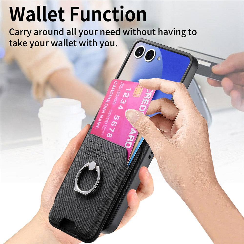 Til Samsung Galaxy Z Flip7 5G Magnetisk Etui Twill Tekstur Læder Bagcover med Kortlomme