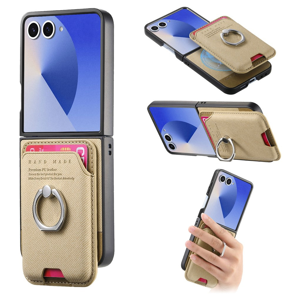 Til Samsung Galaxy Z Flip7 5G Magnetisk Etui Twill Tekstur Læder Bagcover med Kortlomme