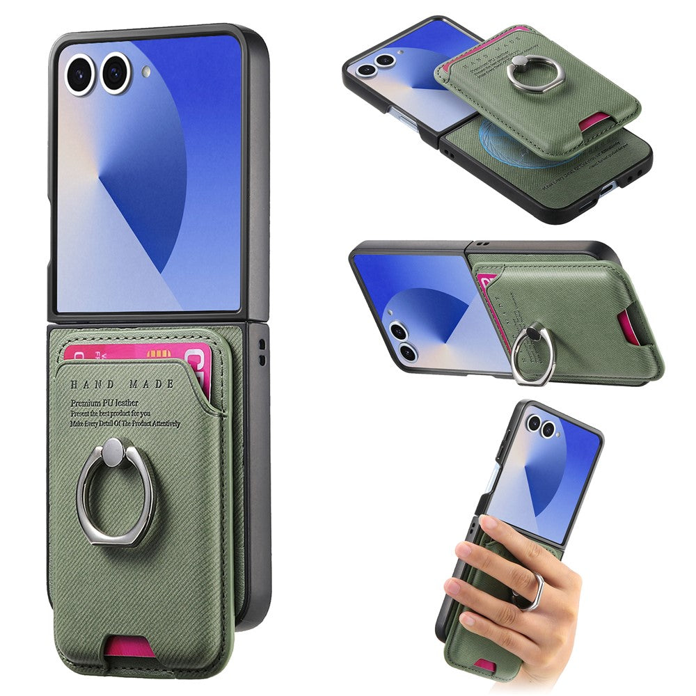 Til Samsung Galaxy Z Flip7 5G Magnetisk Etui Twill Tekstur Læder Bagcover med Kortlomme