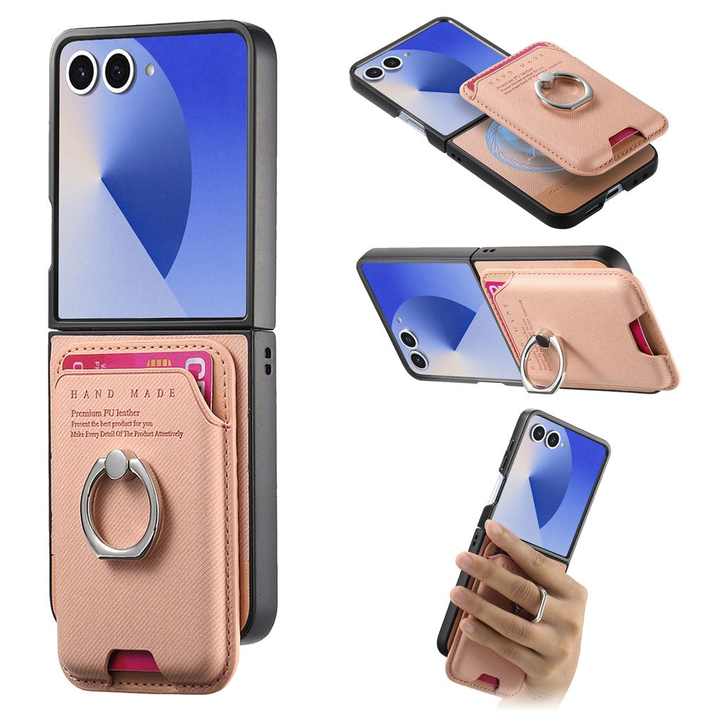 Til Samsung Galaxy Z Flip7 5G Magnetisk Etui Twill Tekstur Læder Bagcover med Kortlomme
