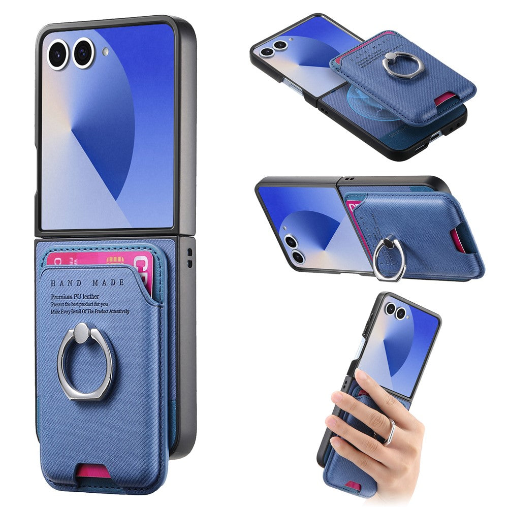Til Samsung Galaxy Z Flip7 5G Magnetisk Etui Twill Tekstur Læder Bagcover med Kortlomme