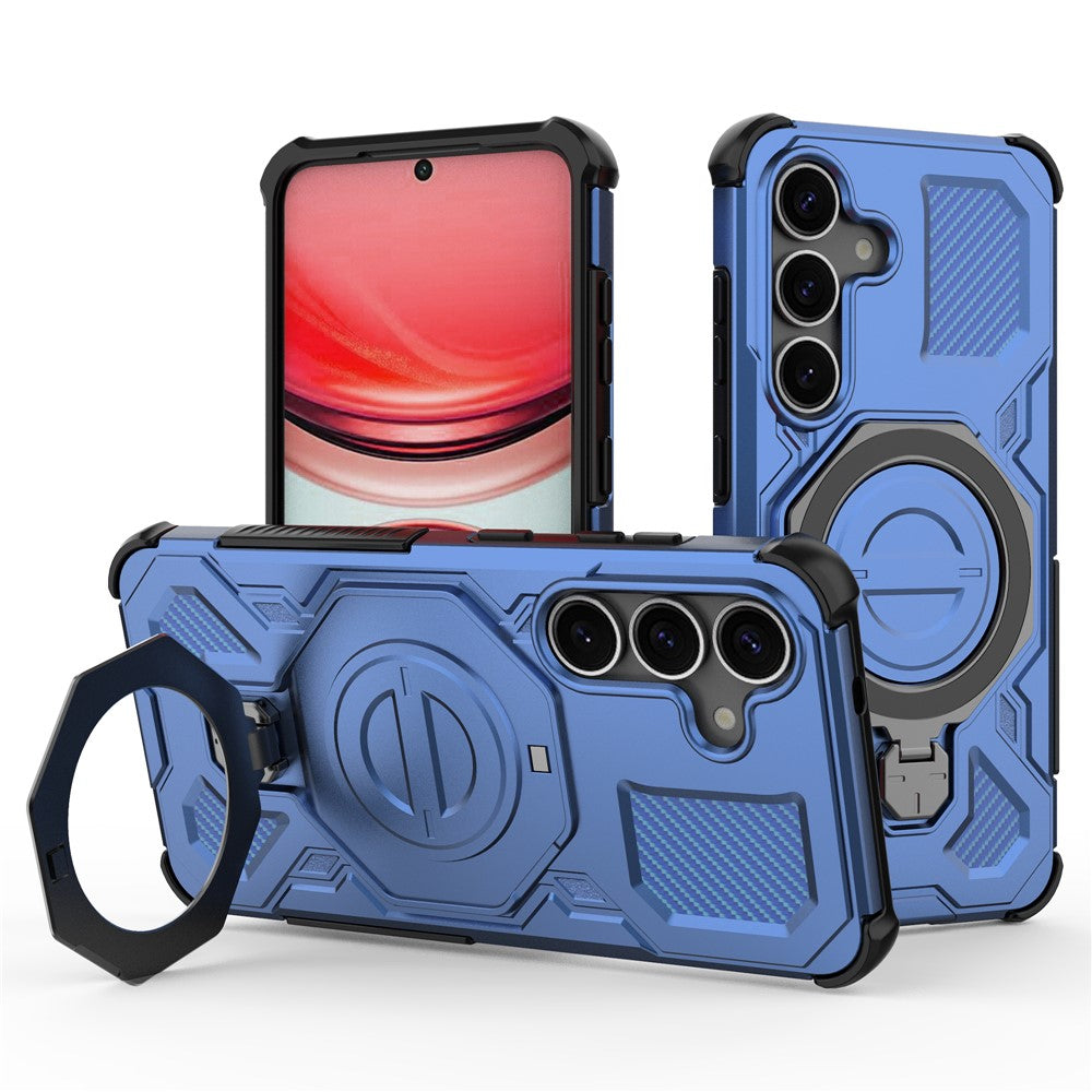 For Samsung Galaxy S25 Magnetic Case Rotating Metal Kickstand PC + TPU Phone Back Cover