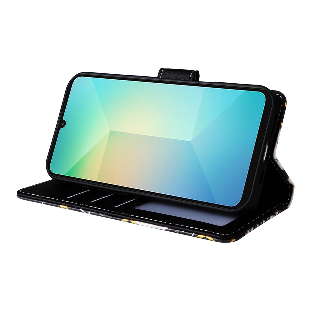 Mobilcover til Samsung Galaxy A08 5G / A08 4G / A07 4G / A07s 4G / A06 4G / A06 5G, lakeret lædercover med marmormønster og håndledsrem