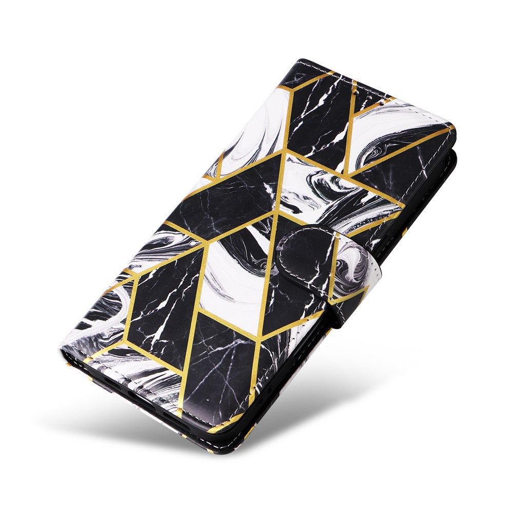 Mobilcover til Samsung Galaxy A08 5G / A08 4G / A07 4G / A07s 4G / A06 4G / A06 5G, lakeret lædercover med marmormønster og håndledsrem